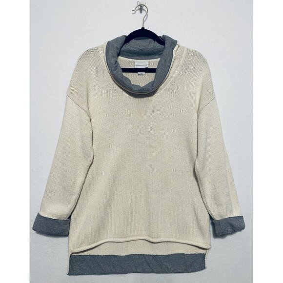Soft Surroundings Sweater Womens S/M Ivory Cowl Neck Tunic Contrast Trim Comfy - Picture 1 of 6
